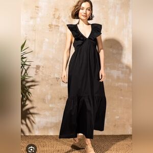 Mott50 Black Maxi Dress-Black with Ruffle Sleeves